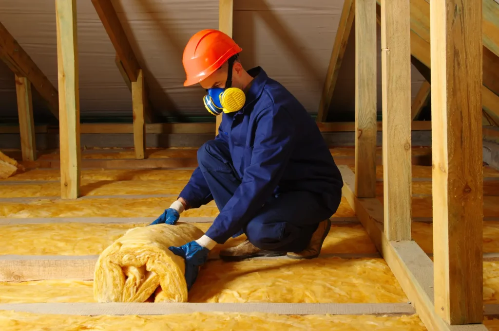 Man installing thermal Efficient Attic Insulation