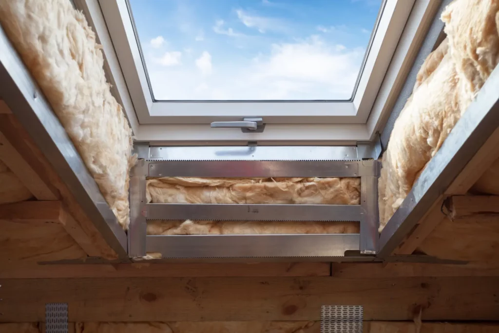 Plastic mansard or skylight window on attic with environmentally friendly and energy-efficient thermal insulation – Budget for Loft Insulation with Rockwool.